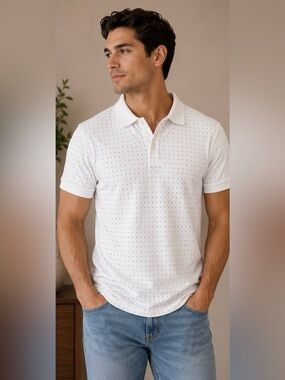 Uniqlo White Micro Dot Performance Polo Shirt Men's Medium